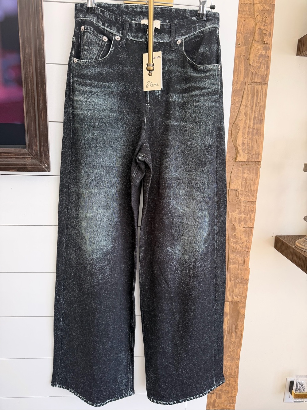 Elan Sweat Jeans Wide-Leg Joggers in Washed Black - Picture 2 of 5